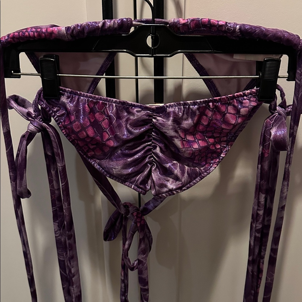 Purple snakeskin type print holographic rave bikini